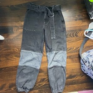 PacSun Two-Tone Black Wash and Gray Denim Cinched Ankle Joggers
